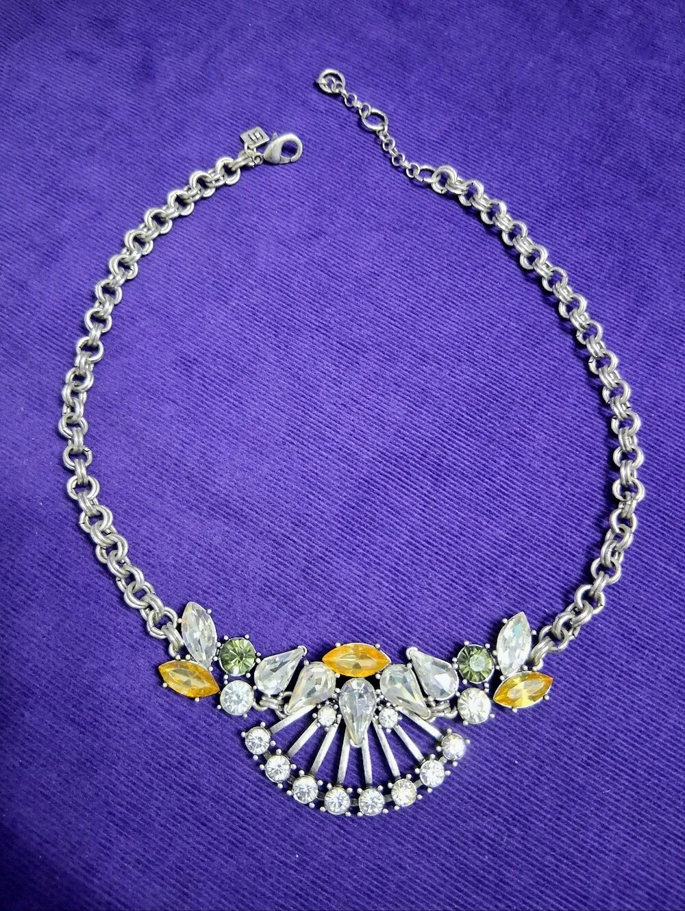 Vintage Banana Republic Lemon Lime Statement Necklace Acrylic Crystal Silvertone